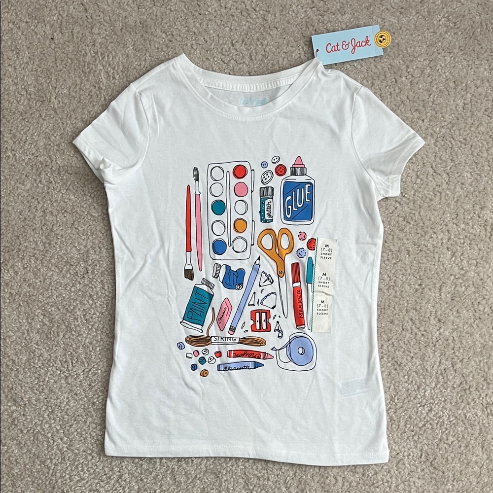 New with tags Cat & Jack White Art School Kids T-Shirt